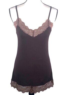 Vintage lace trim Y2K long Only Hearts Brown tank top Adjustable Straps Size M